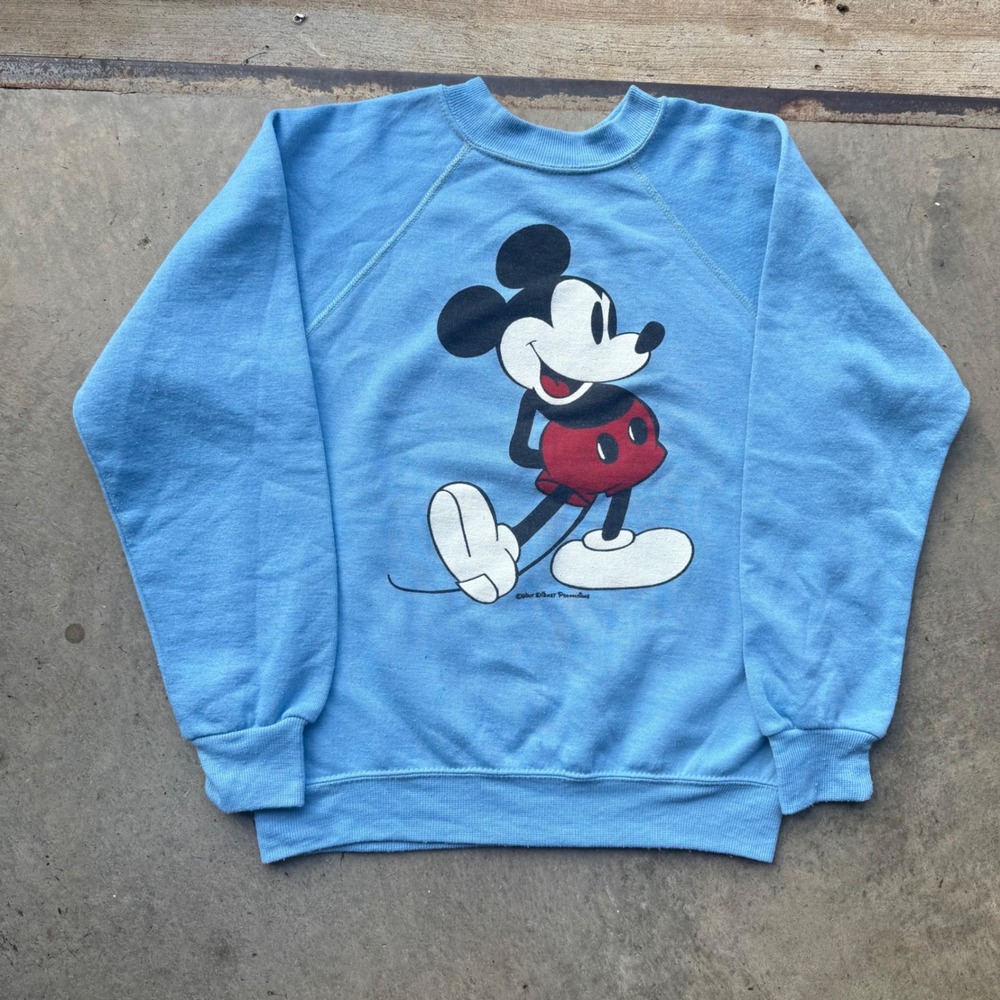 Vintage Walt Disney Productions Mickey Mouse Sweatshirt Blue Raglan Small 34-36